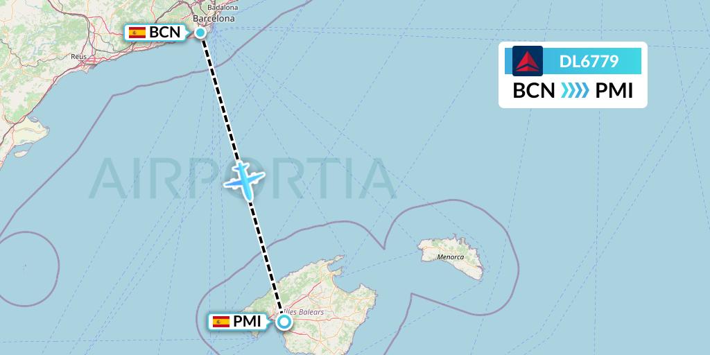 DL6779 Delta Air Lines Flight Map: Barcelona to Palma de Mallorca