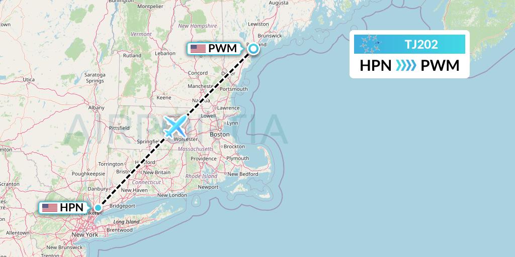 TJ202 Tradewind Aviation Flight Map: White Plains to Portland
