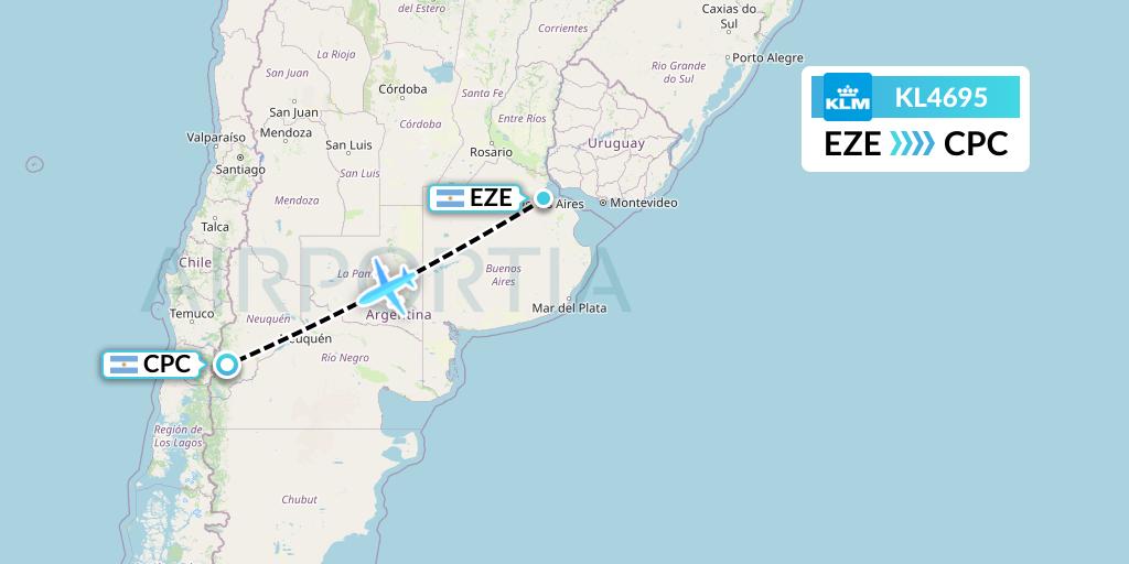 KL4695 KLM Flight Map: Buenos Aires to San Martin de los Andes