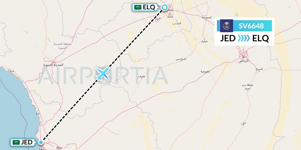 SV6648 Saudi Arabian Airlines Flight Map: Jeddah to Al-Qassim