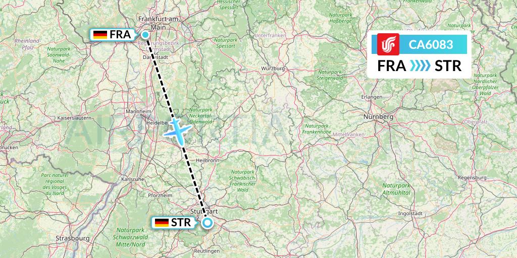CA6083 Air China Flight Map: Frankfurt to Stuttgart