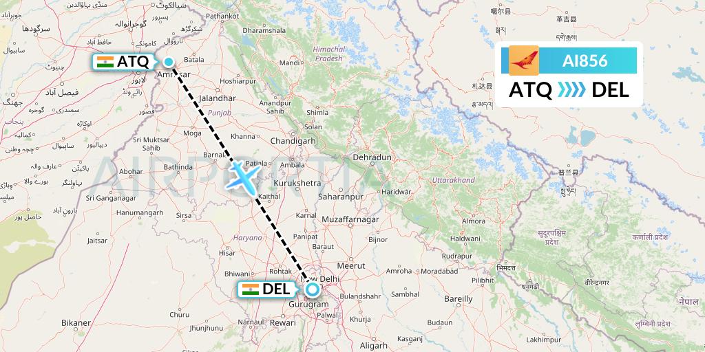 AI856 Air India Flight Map: Amritsar to Delhi