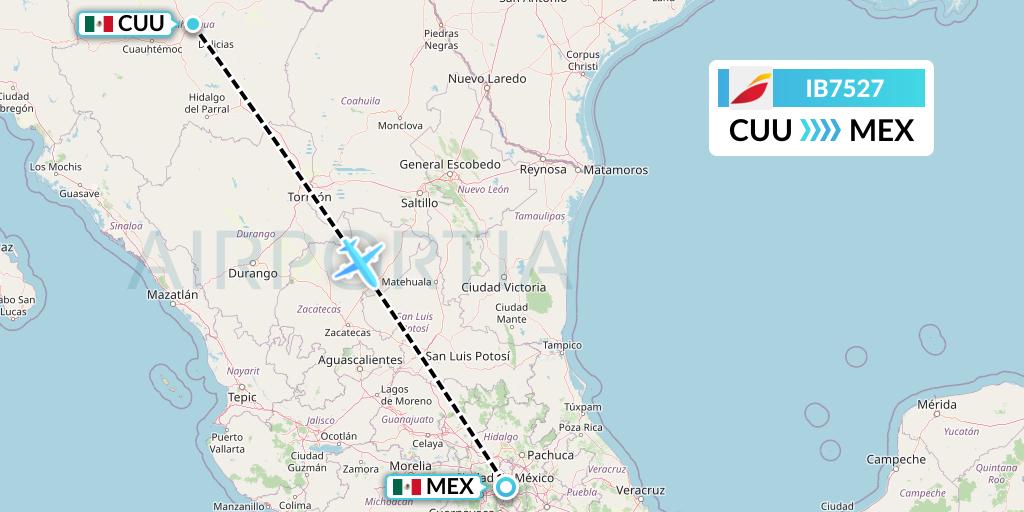 IB7527 Iberia Flight Map: Chihuahua to Mexico City