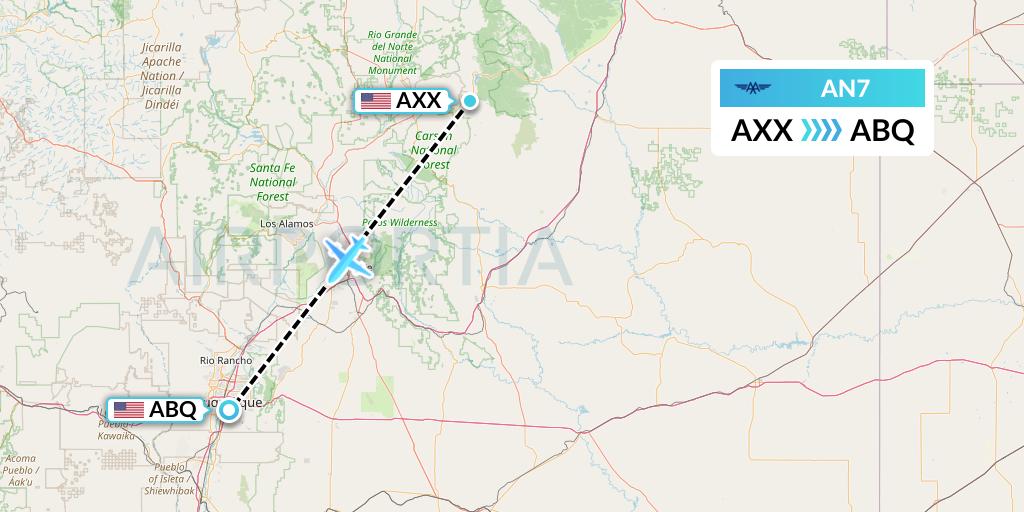 AN7 Advanced Air Flight Map: Angel Fire to Albuquerque