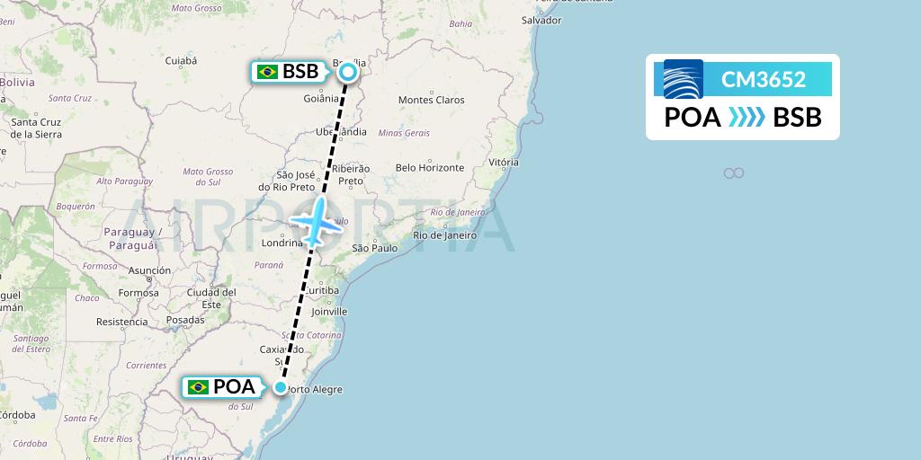 CM3652 Copa Airlines Flight Map: Porto Alegre to Brasilia