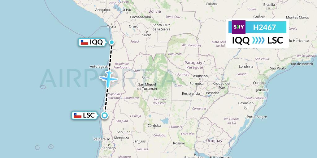 H2467 Sky Airline Flight Map: Iquique to La Serena