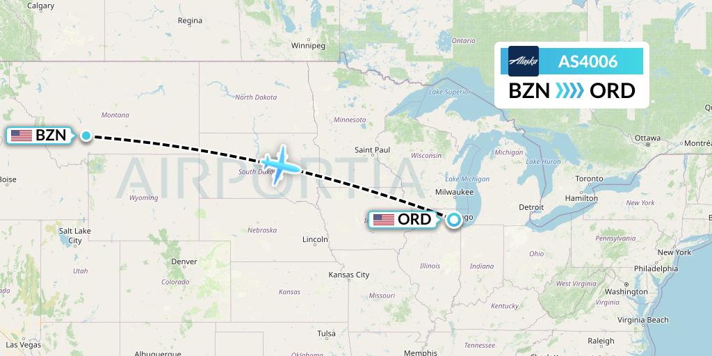 AS4006 Alaska Airlines Flight Map: Bozeman to Chicago