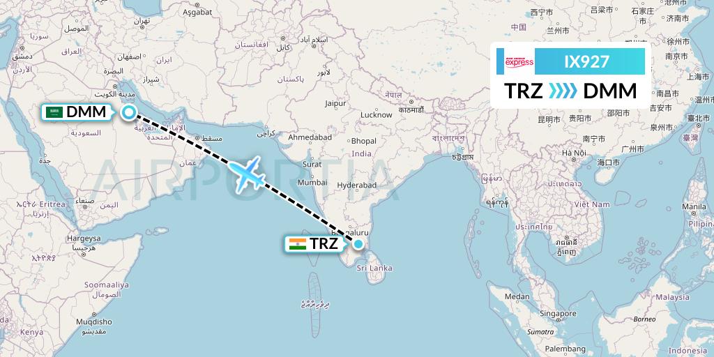 IX927 Air India Express Flight Map: Tiruchirapalli to Dammam