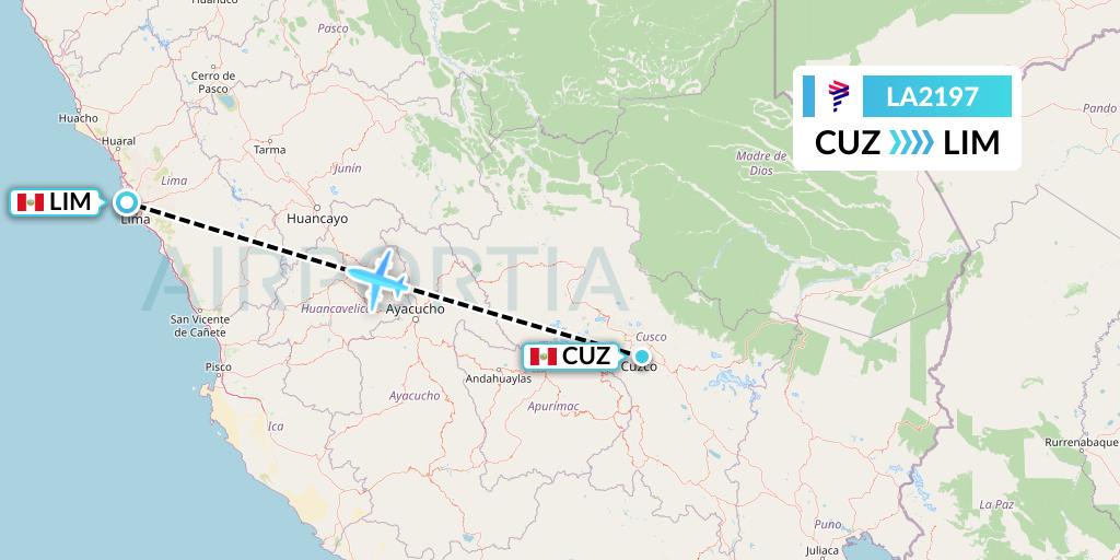 LA2197 LAN Airlines Flight Map: Cusco to Lima