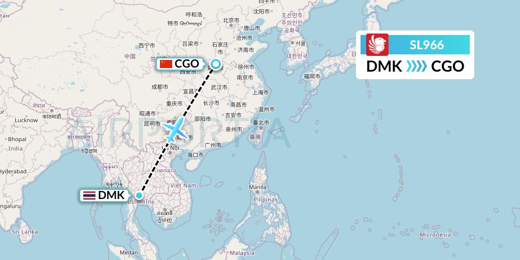 SL966 Thai Lion Air Flight Map: Bangkok to Zhengzhou