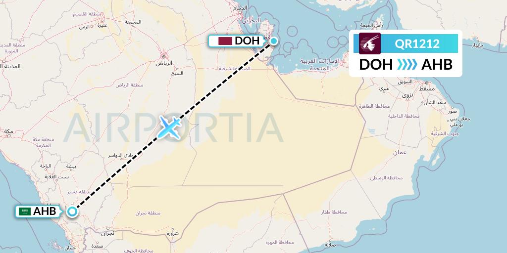 QR1212 Qatar Airways Flight Map: Doha to Abha