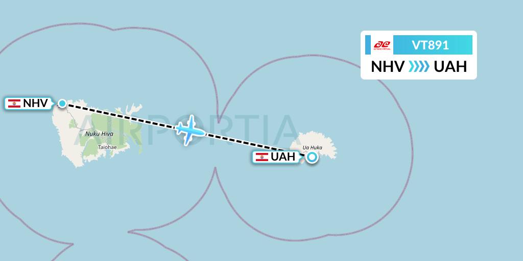 VT891 Air Tahiti Flight Map: Nuku Hiva to Ua Huka