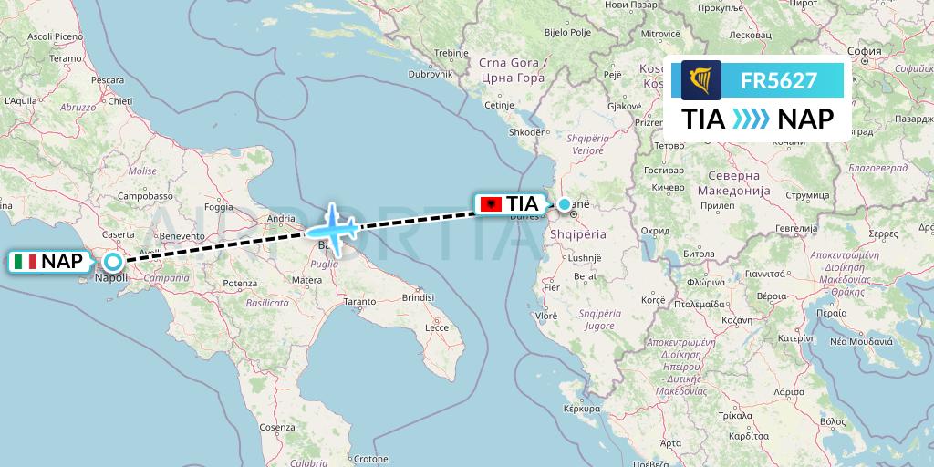 FR5627 Ryanair Flight Map: Tirana to Naples