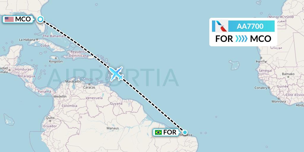 AA7700 American Airlines Flight Map: Fortaleza to Orlando