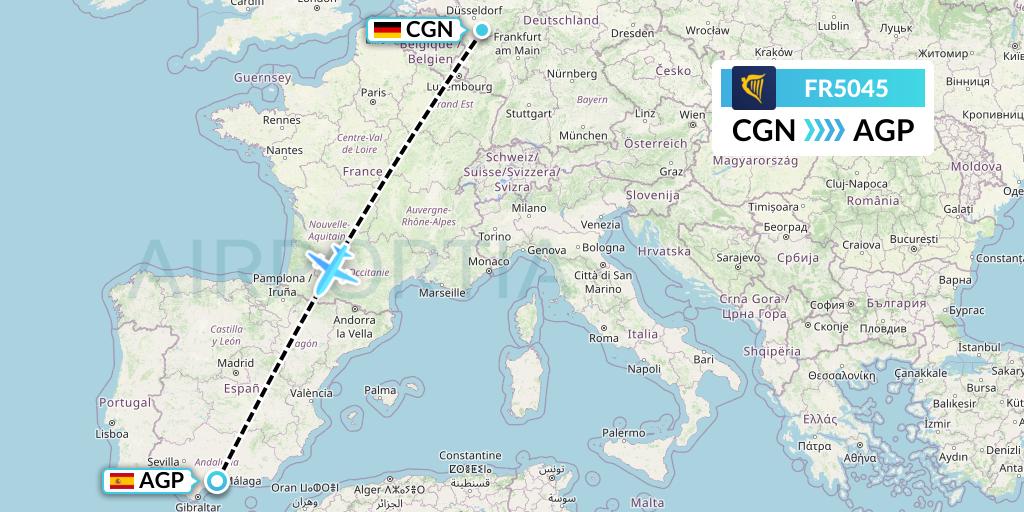 FR5045 Ryanair Flight Map: Cologne to Malaga