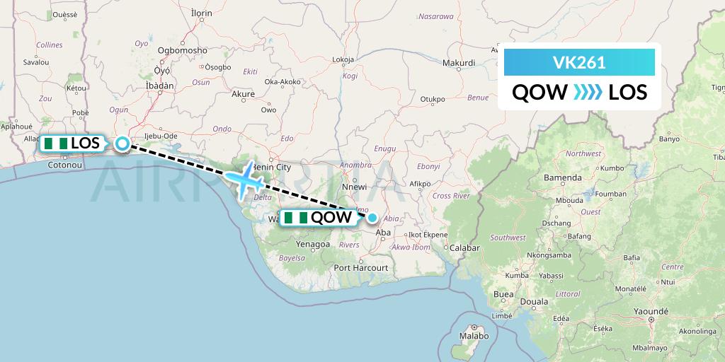 VK261 Valuejet Flight Map: Owerri to Lagos