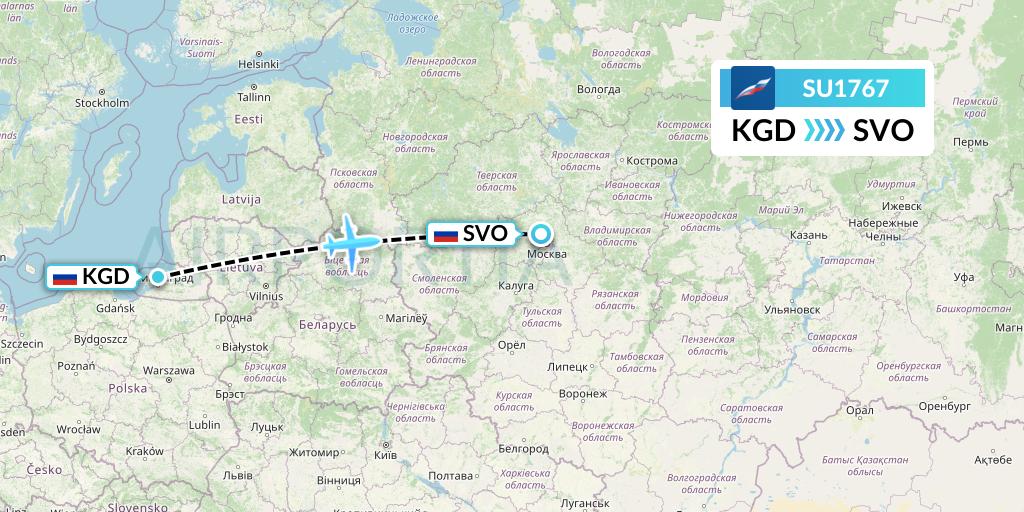 SU1767 Aeroflot Flight Map: Kaliningrad to Moscow