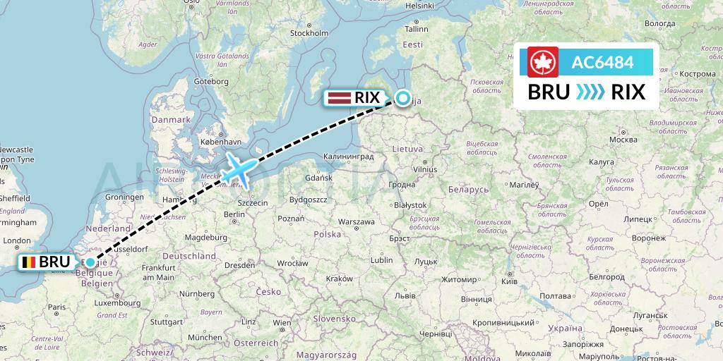 AC6484 Air Canada Flight Map: Brussels to Riga