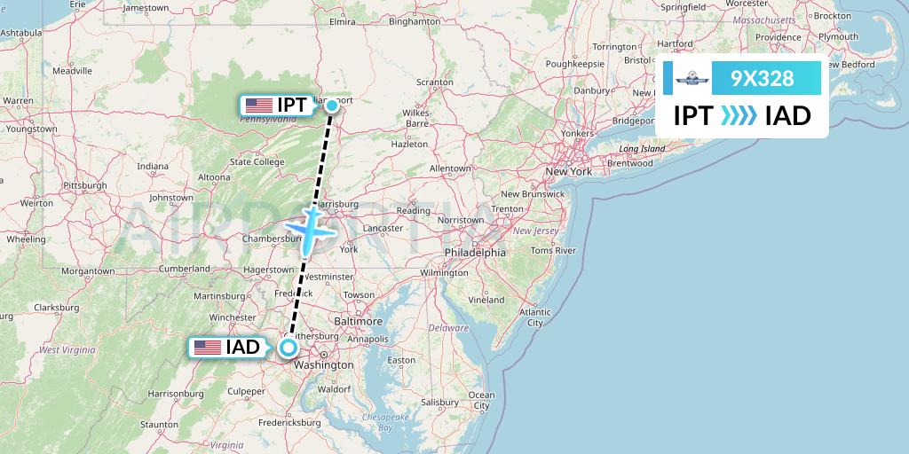 9X328 Southern Airways Express Flight Map: Williamsport to Washington