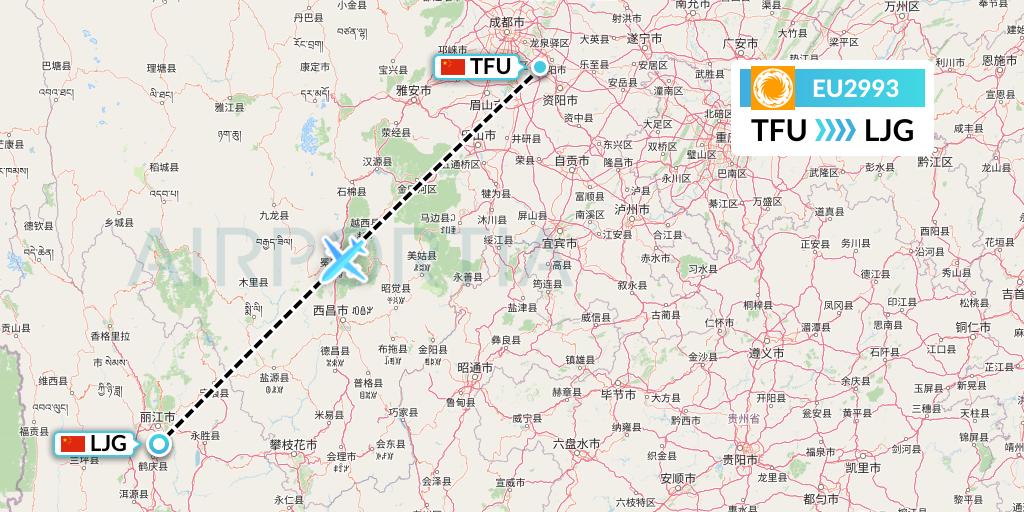 EU2993 Chengdu Airlines Flight Map: Chengdu to Lijiang