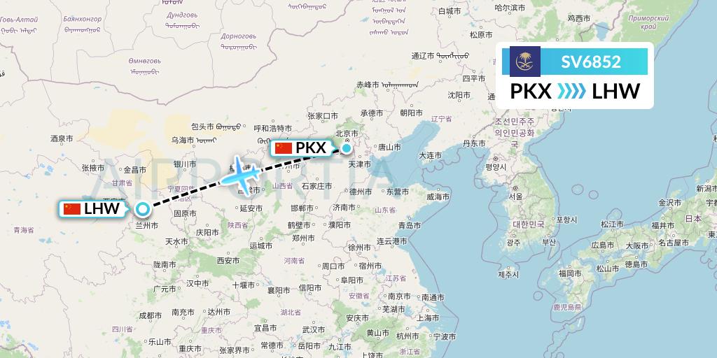 SV6852 Saudi Arabian Airlines Flight Map: Beijing to Lanzhou
