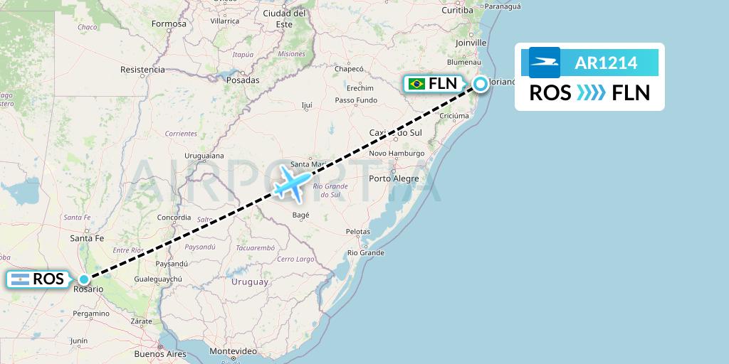 AR1214 Aerolineas Argentinas Flight Map: Rosario to Florianopolis