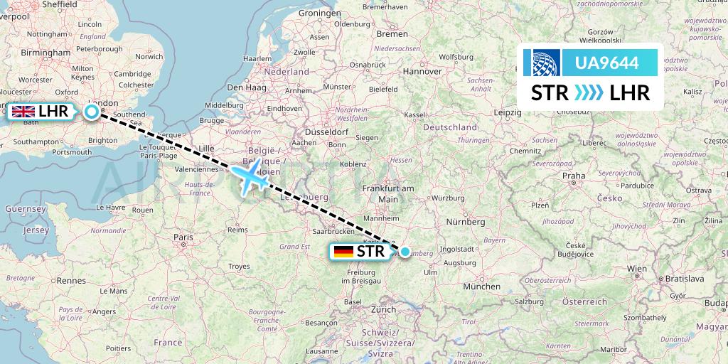 UA9644 United Airlines Flight Map: Stuttgart to London