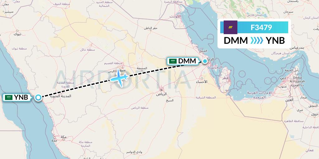 F3479 flydeal Flight Map: Dammam to Yanbu