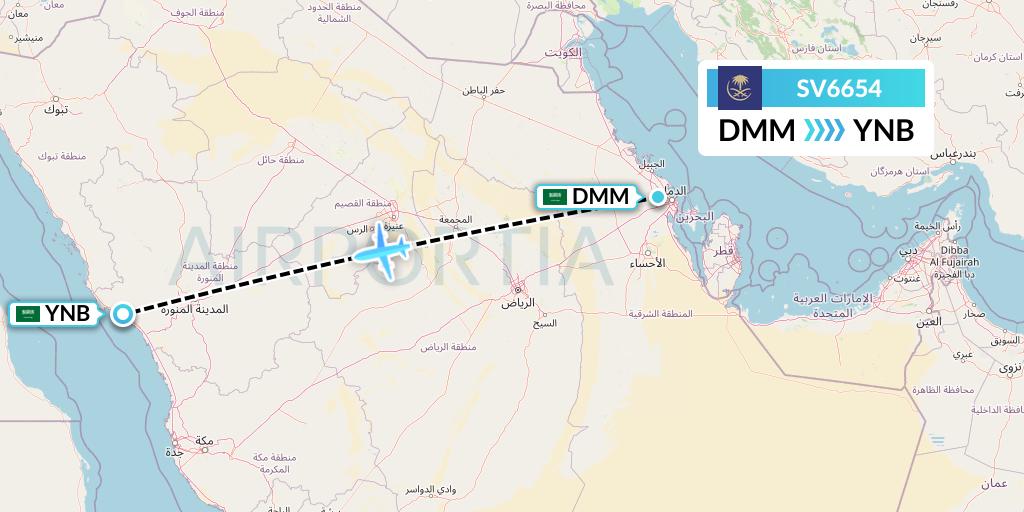 SV6654 Saudi Arabian Airlines Flight Map: Dammam to Yanbu