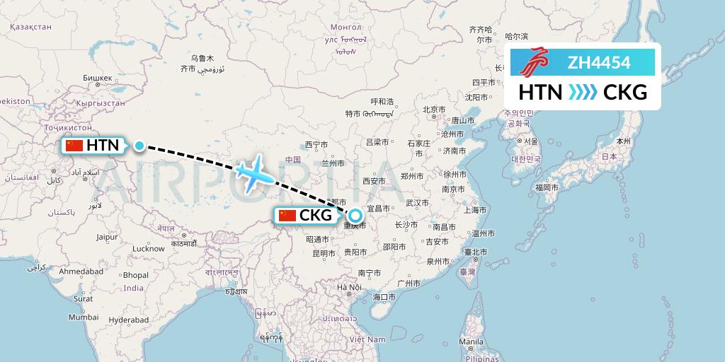 ZH4454 Shenzhen Airlines Flight Map: Hotan to Chongqing