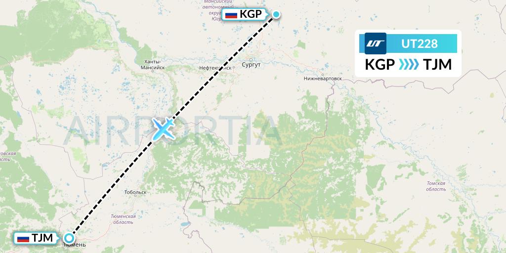 UT228 UTair Flight Map: Kogalym to Tyumen