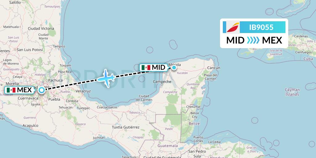 IB9055 Iberia Flight Map: Merida to Mexico City