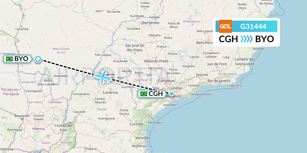 G31444 GOL Transportes Aeros Flight Map: Sao Paulo to Bonito