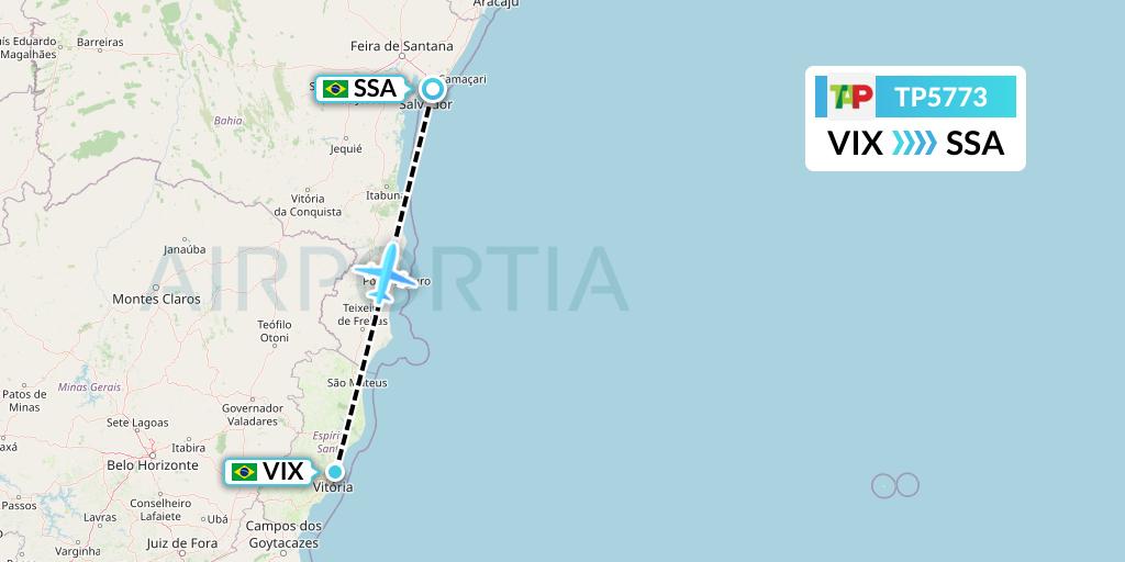 TP5773 TAP Portugal Flight Map: Vitoria to Salvador
