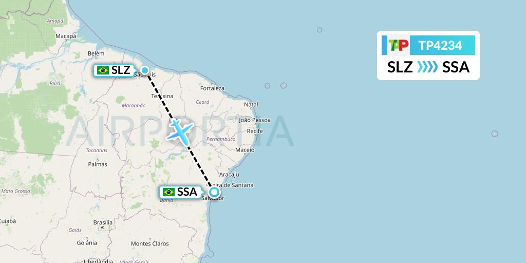 TP4234 TAP Portugal Flight Map: Sao Luis to Salvador