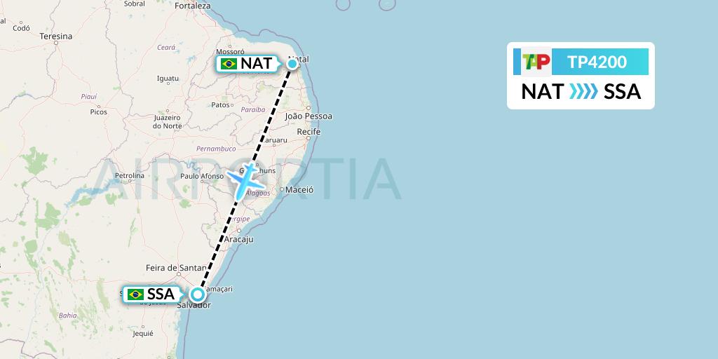 TP4200 TAP Portugal Flight Map: Natal to Salvador