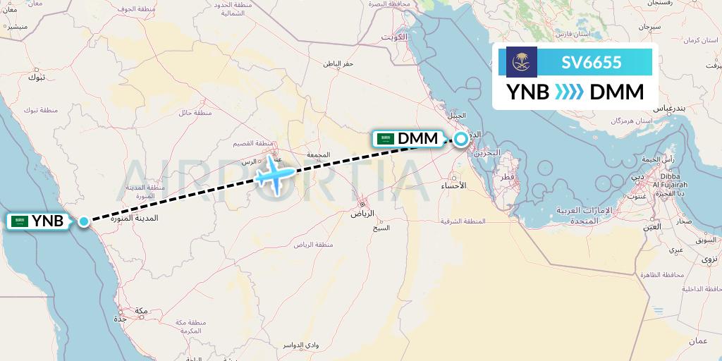 SV6655 Saudi Arabian Airlines Flight Map: Yanbu to Dammam