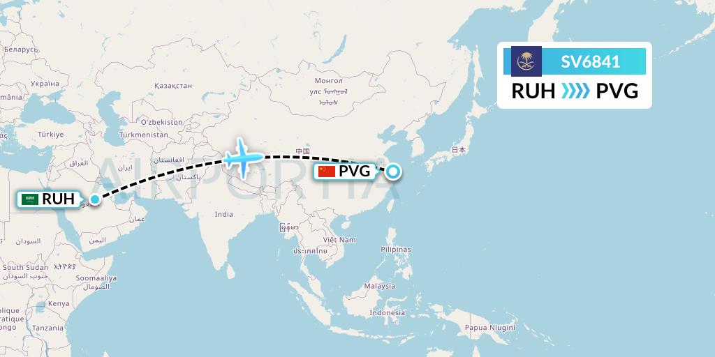 SV6841 Saudi Arabian Airlines Flight Map: Riyadh to Shanghai