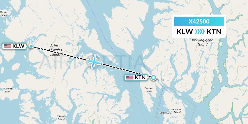 X42500 Air Excursions Flight Map: Klawock to Ketchikan