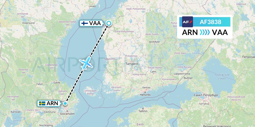 AF3838 Air France Flight Map: Stockholm to Vaasa