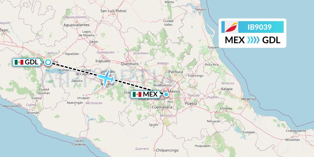 IB9039 Iberia Flight Map: Mexico City to Guadalajara