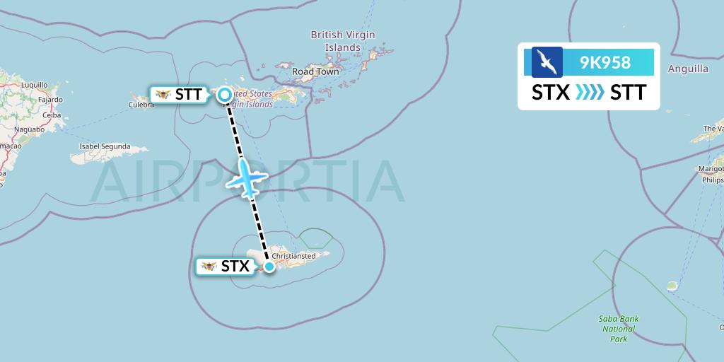 9K958 Cape Air Flight Map: St. Croix to St. Thomas