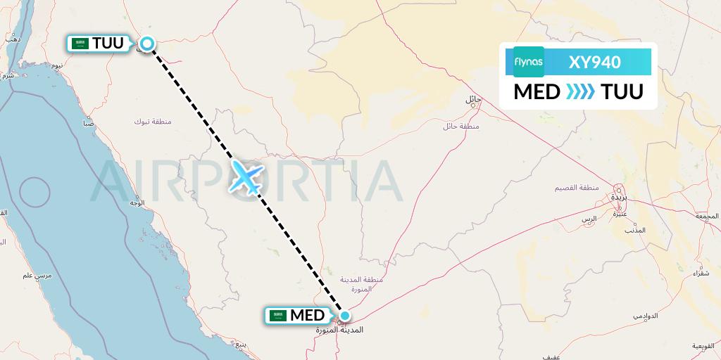 XY940 Flynas Flight Map: Medina to Tabuk