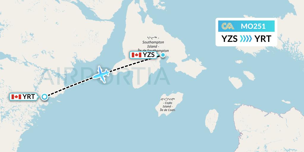 MO251 Calm Air Flight Map: Coral Harbour to Rankin Inlet
