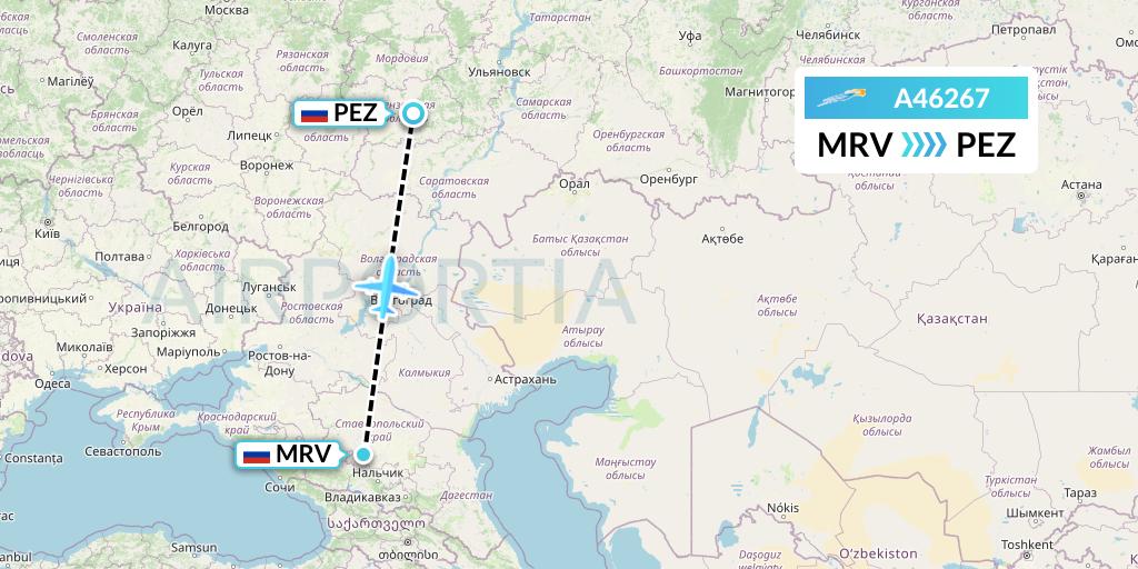 A46267 Azimuth Airlines Flight Map: Mineralnye Vody to Penza