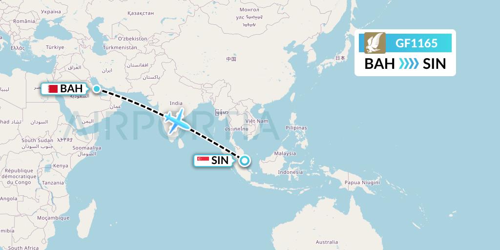 GF1165 Gulf Air Flight Map: Bahrain to Singapore