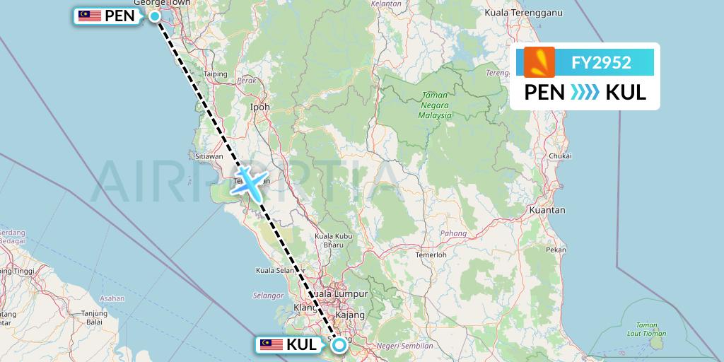 FY2952 Firefly Flight Map: Penang to Kuala Lumpur