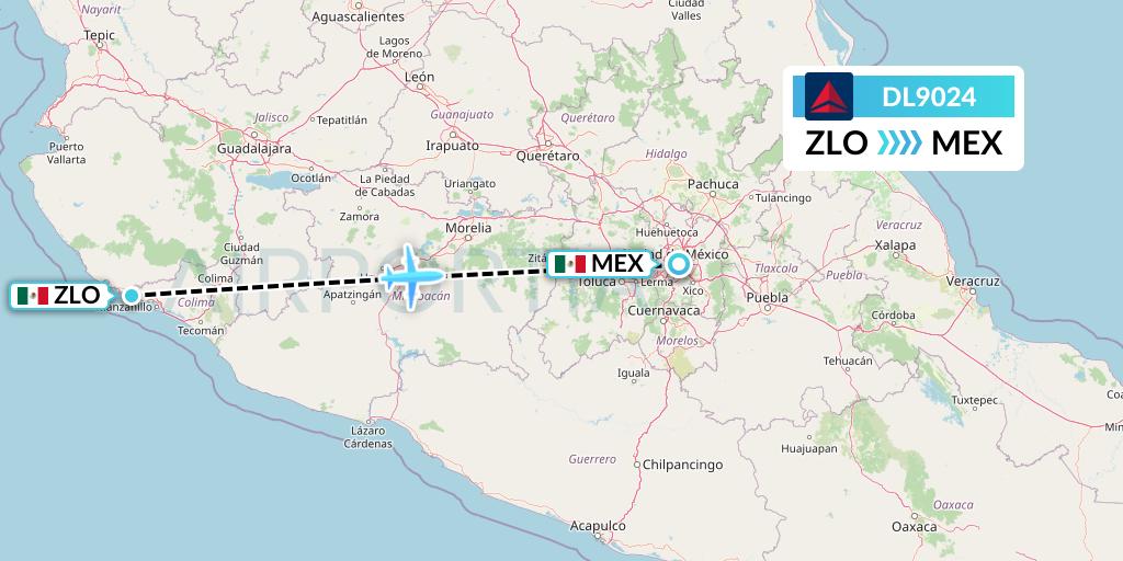 DL9024 Delta Air Lines Flight Map: Manzanillo to Mexico City