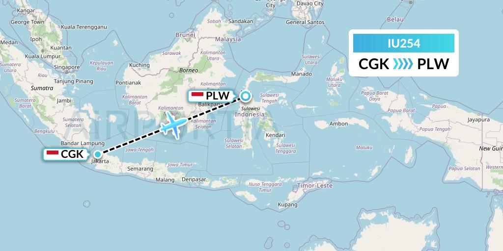 IU254 Pt. Super Air Jet Flight Map: Jakarta to Palu
