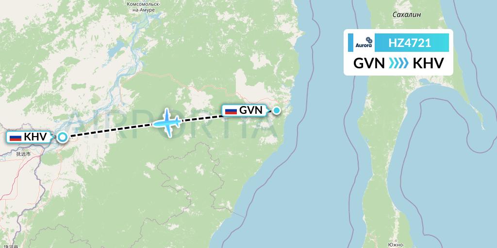 HZ4721 Aurora Flight Map: Komsomolsk na Amur to Khabarovsk